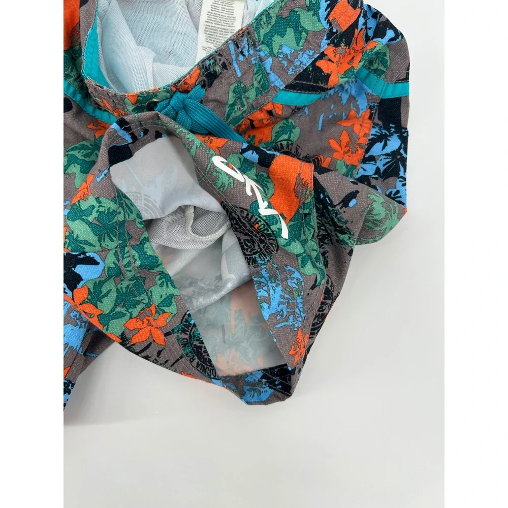 Skechers SKX Boys Swim Trunks Tropical Surf Print Mesh Lined Grey Orange 10/12
